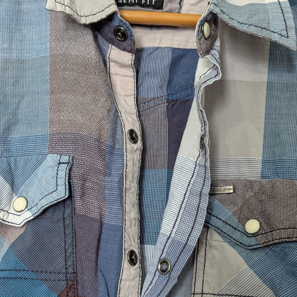 Point Zero‎ Gold Edition Men's Multicolor Plaid Button-Down Short Sleeve Shirt - Picture 4 of 9